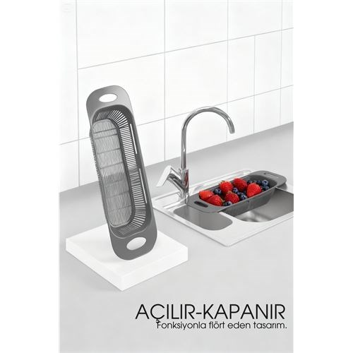 Ayarlanabilir Sürgülü Lavabo Süzgeci – Mutfak için Pratik ve Şık Tasarım GRİ 722439