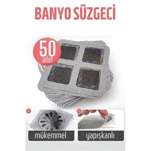 Banyo Gider Süzgeci 50 Adet Yapışkanlı Filtre, 10x10 cm