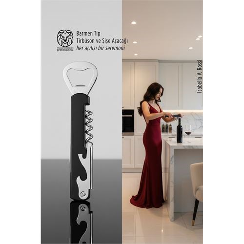 Barmen Tip Çelik Profesyonel Tirbüşon ve Şişe Açacağı Kombine Set 722723