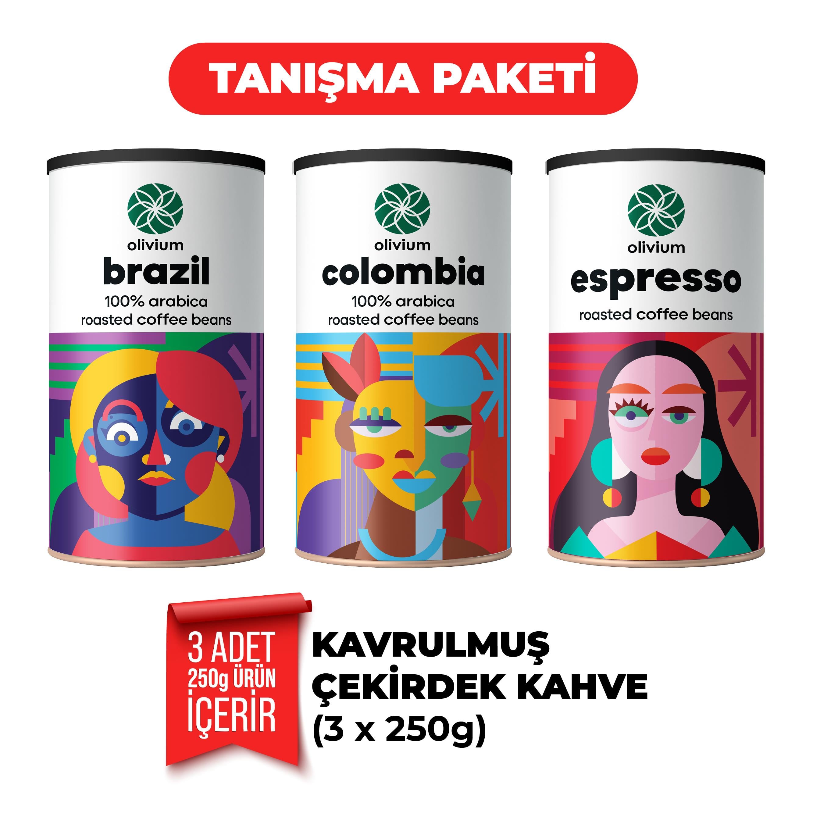 BRAZIL-COLOMBIA-ESPRESSO KAVRULMUŞ ÇEKİRDEK KAHVE 250 GR - 3'LÜ SET