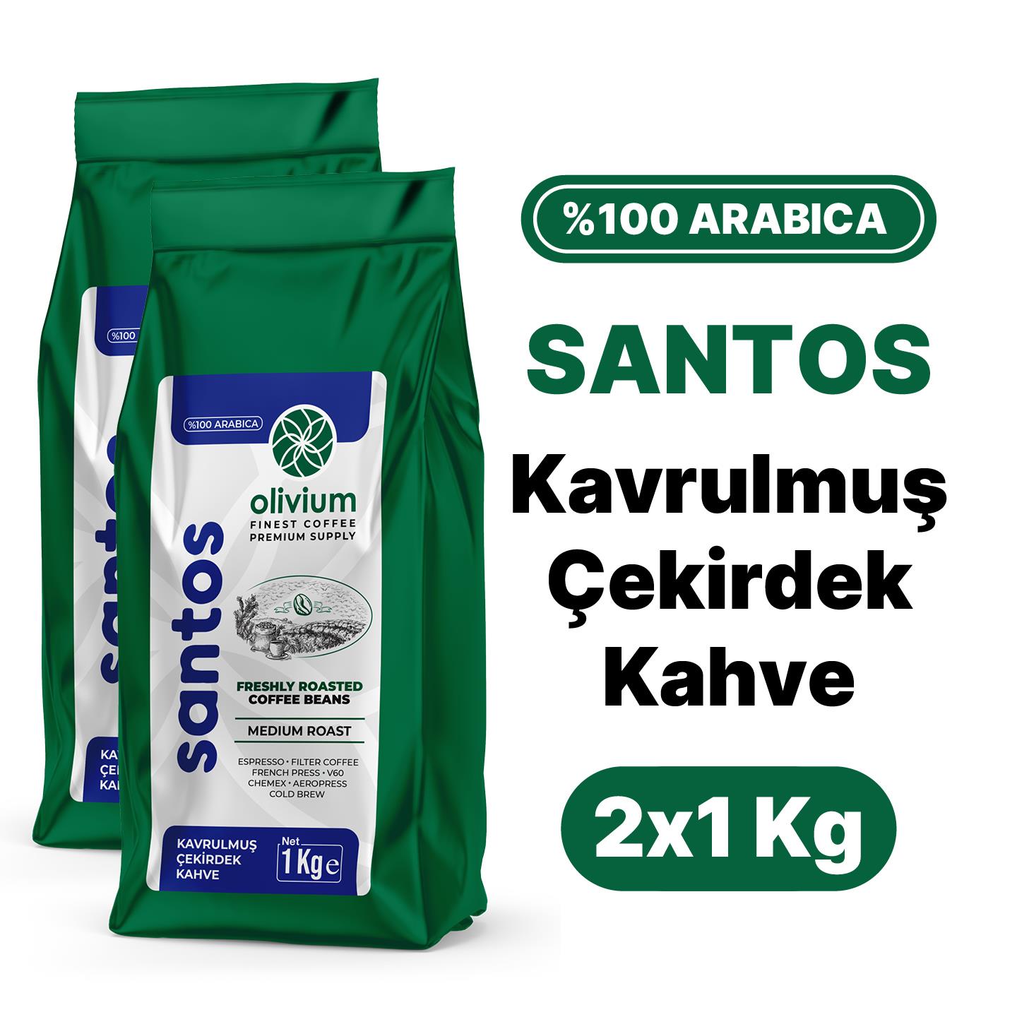 Brezilya Santos Fine Cup Kavrulmuş Kahve 1Kg × 2 Adet