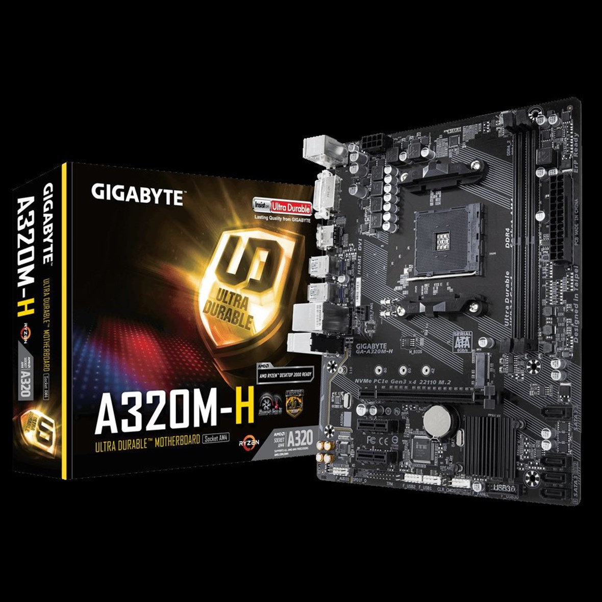 GIGABYTE AMD A320 Soket AM4 DDR4 3200 MHz DVI HDMI Anakart A320M-H