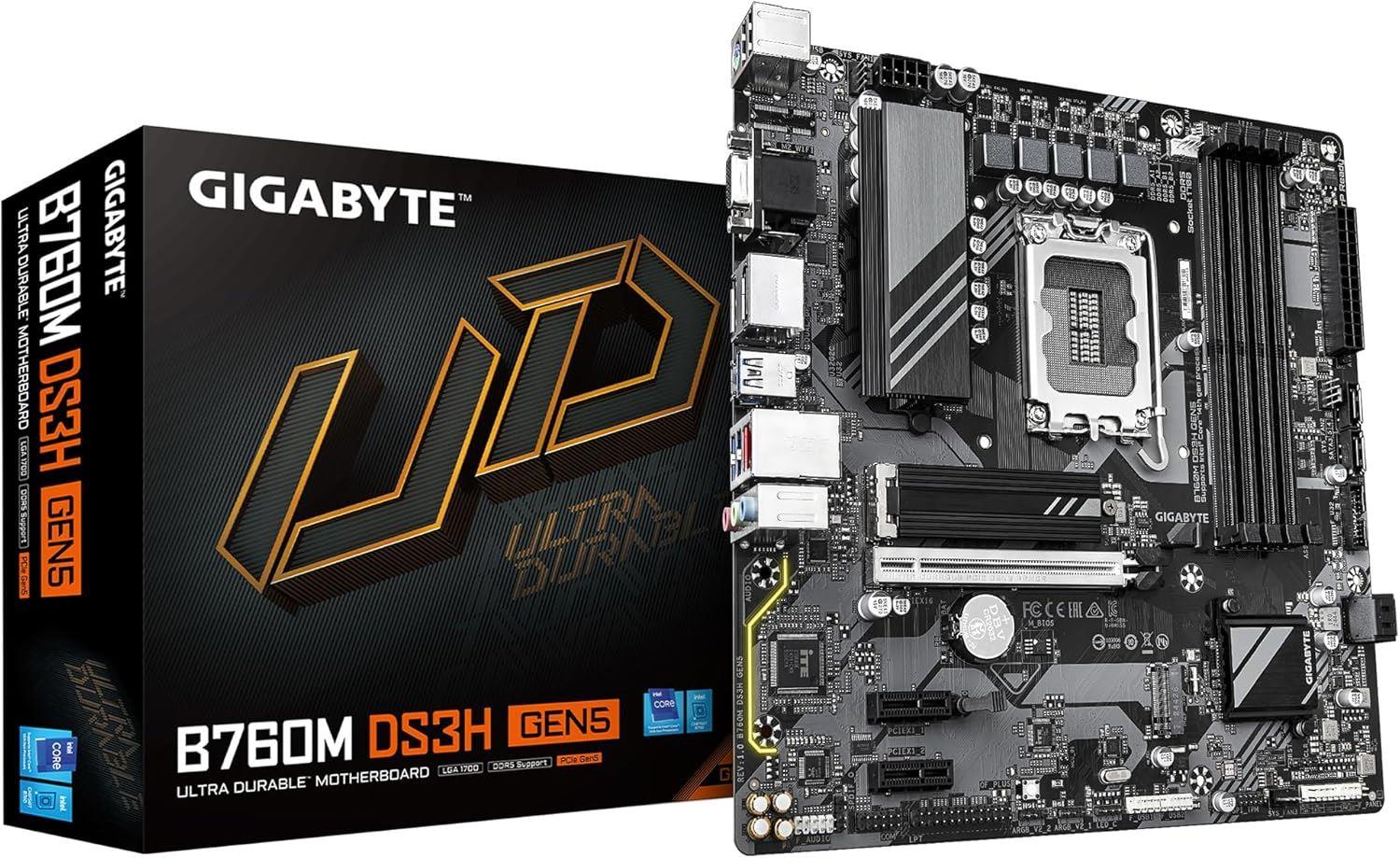 GIGABYTE MAB B760M DS3H GEN5 7600MHz OC DDR5 LGA1700 DP-HDMI MicroATX ANAKART B760M-DS3H-GEN5
