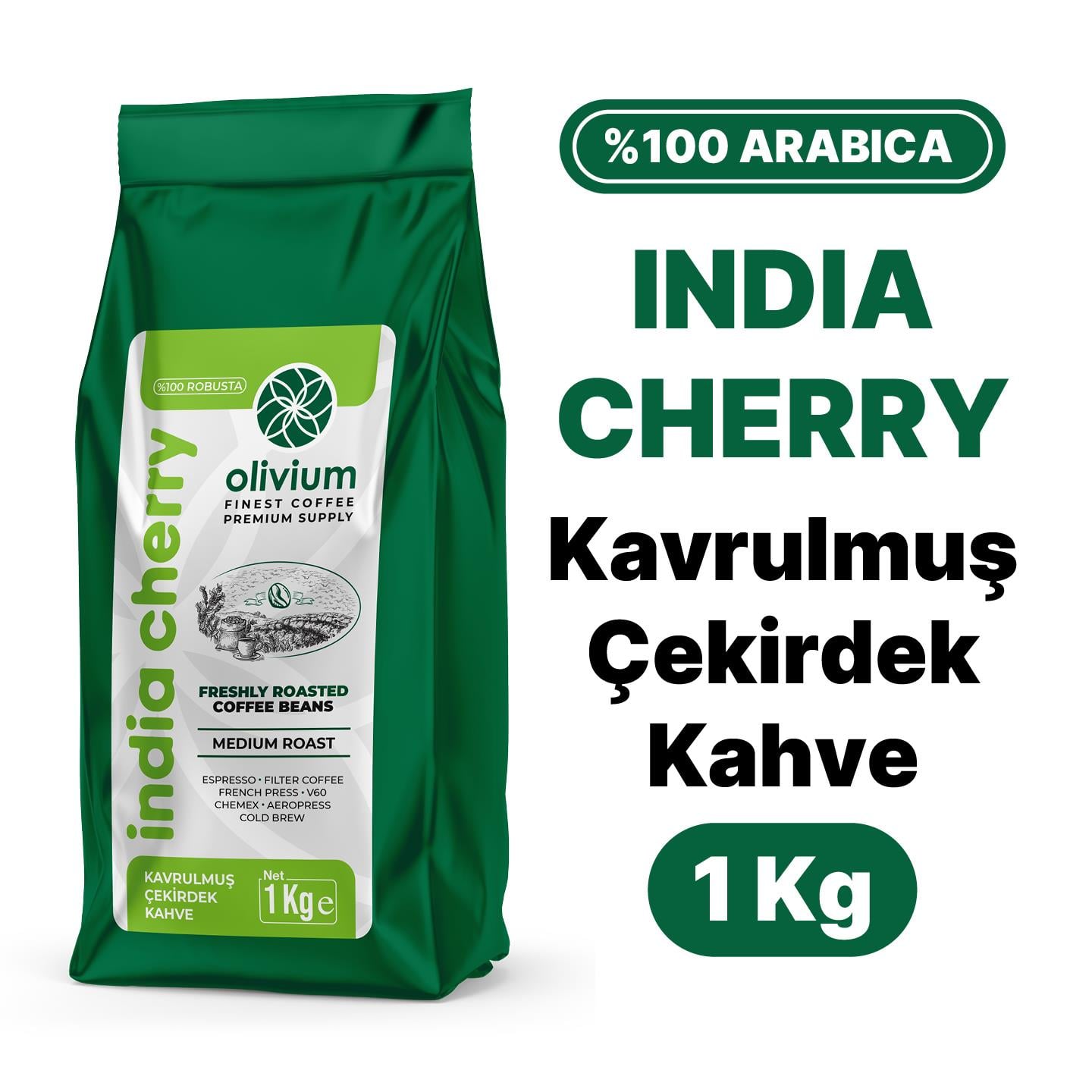 Hindistan Robusta Cherry AA Kavrulmuş Kahve 1Kg