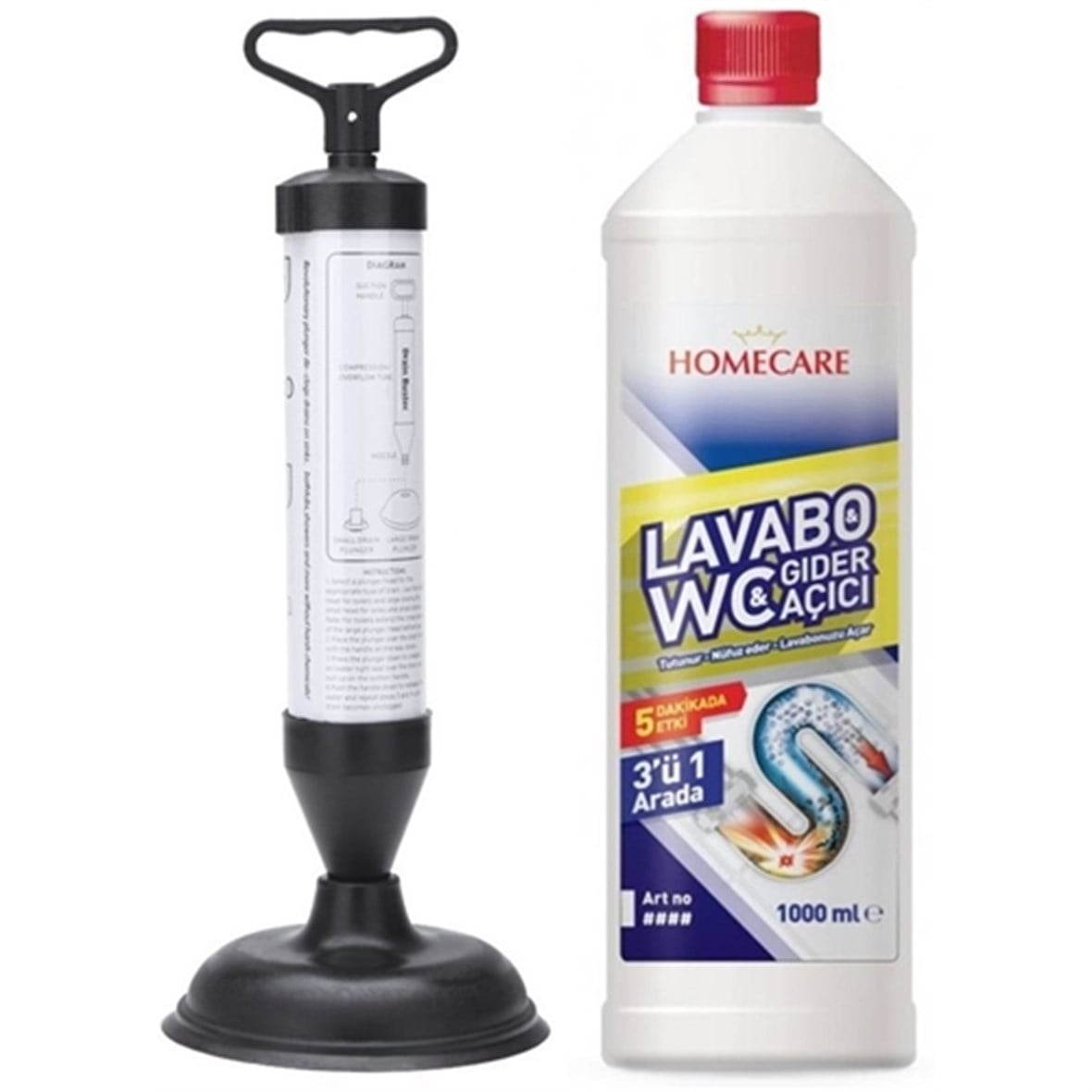 HomeCare Lavabo Açıcı Pompa WC Gider Açıcı Hediyeli 712820