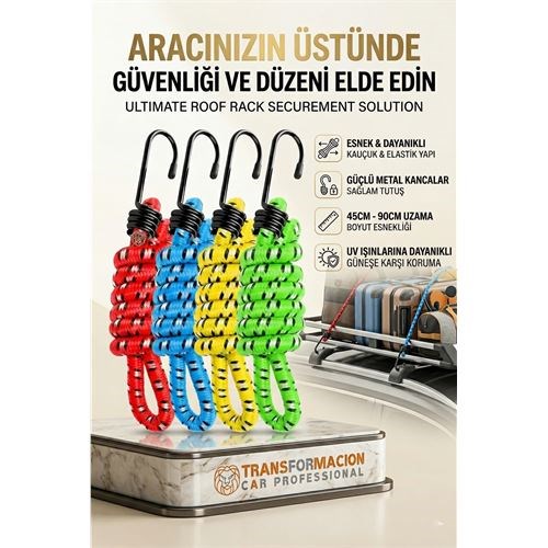 Kancalı Bagaj Lastiği - Bagaj Lastiği Esnek Paslanmaz Kancalı 2 Kancalı 4 lü PAKET 723031