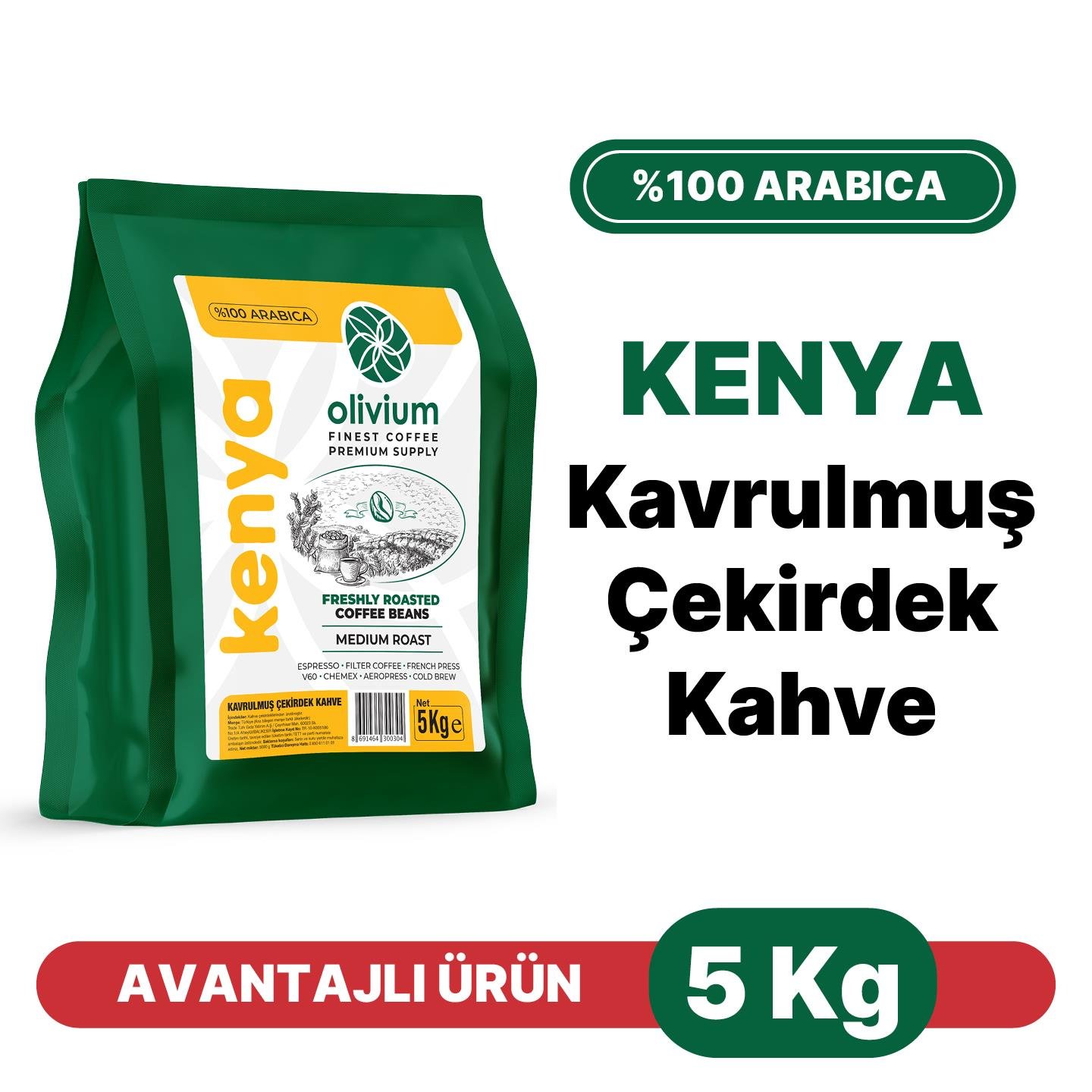 Kenya AA Naturel Kavrulmuş Kahve 5Kg