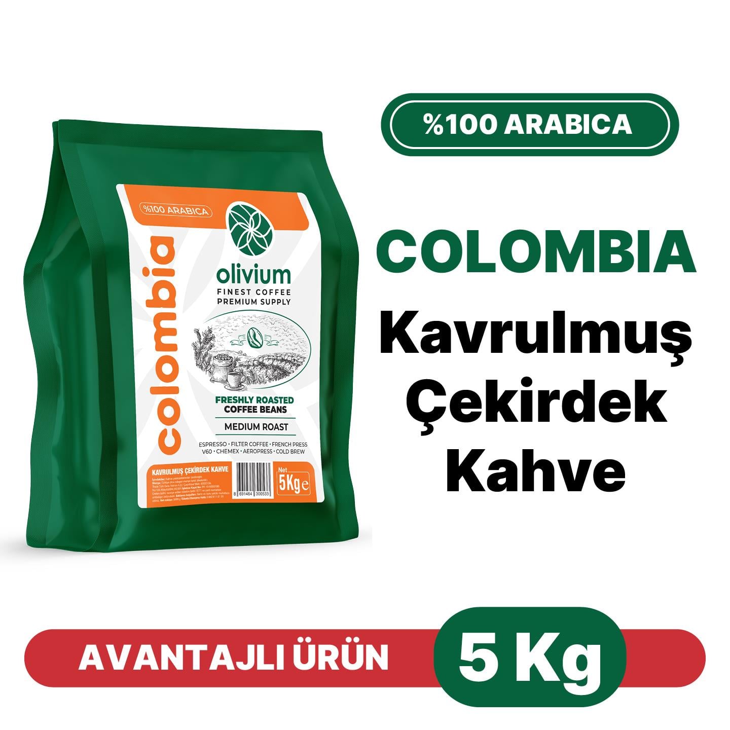 Kolombiya Supremo  Kavrulmuş Kahve 5Kg
