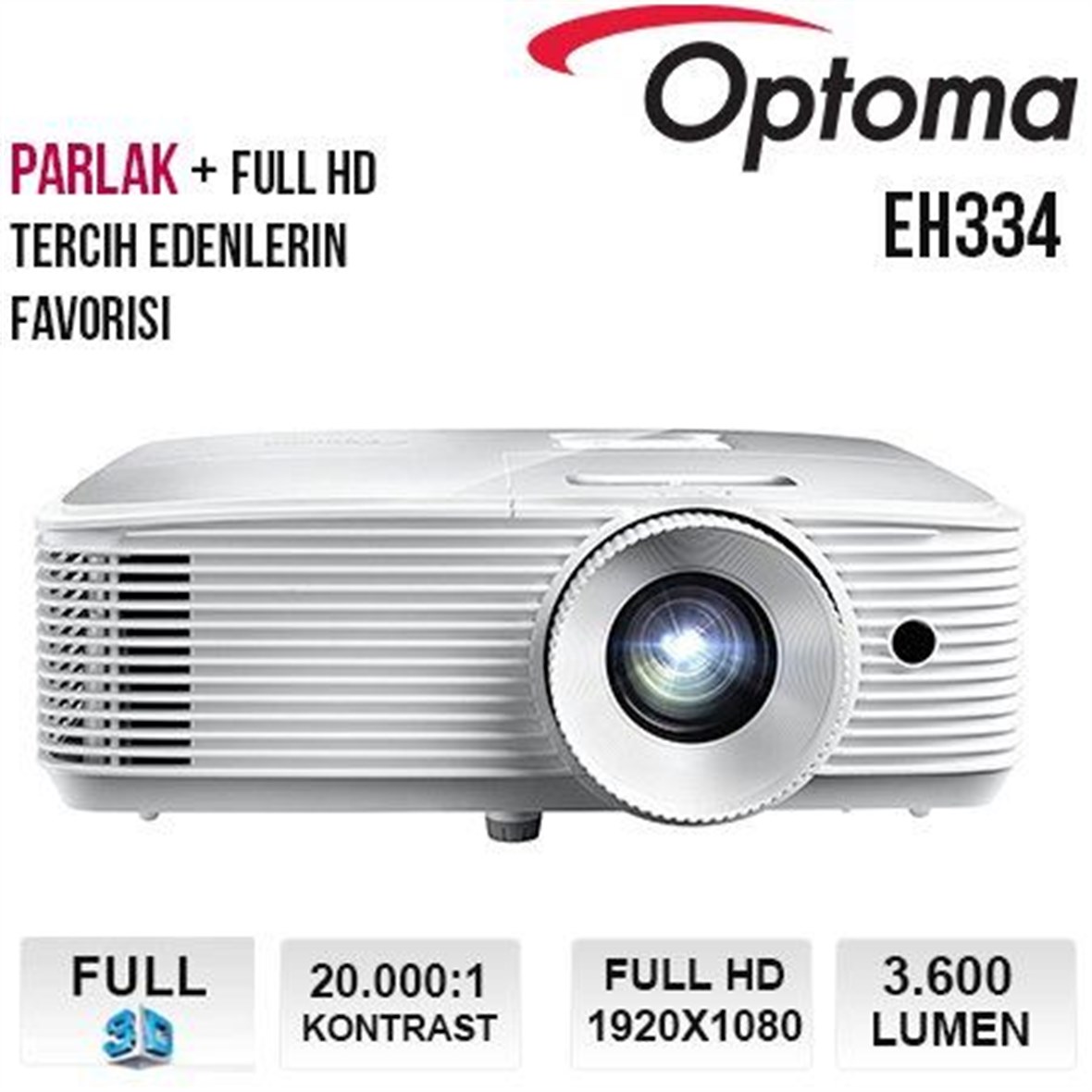 OPTOMA 3600 ANS 1920x1080 VGA,2xHDMI DLP Projeksiyon EH334