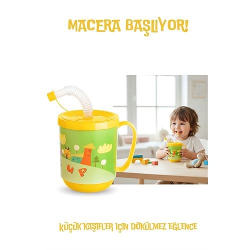 Premium Pipetli Çocuk Bardağı 350 ml -Alıştırma Bardağı ve Suluk