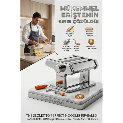 Profesyonel Erişte ve Makarna Makinesi - 7 Ayarlı Çelik Hamur Açma Spagetti Makinası  723137