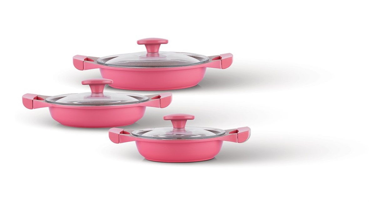 Schafer Grau Döküm Sahan Seti Pembe