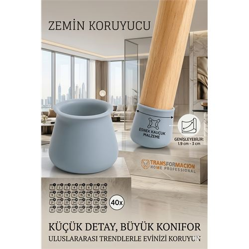 Silikonlu Sandalye Ayak Koruyucu – Sessiz ve Çiziksiz Kullanım, 40’lı Set GRİ 723002