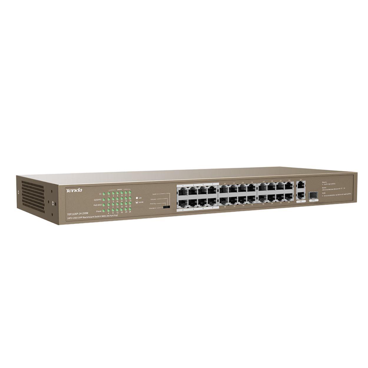 TENDA 250W 24 Port 10/100Mbps 24 Port PoE TEF1126P-24-250W