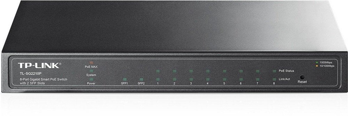 TP-LINK 10/100/1000Mbps 8xPort PoE 2 SFP Çelik Kasa Switch TL-SG2210P