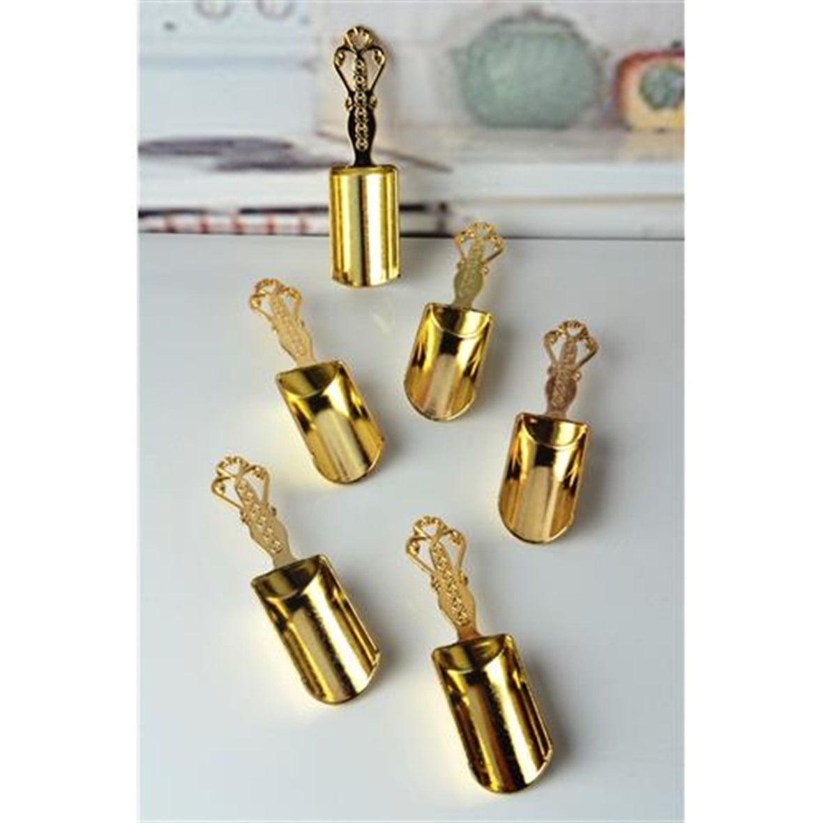 TRANSFORMACION Vintage El Yapımı Gold 6 lı Baharat Ölçü Kaşığı Seti