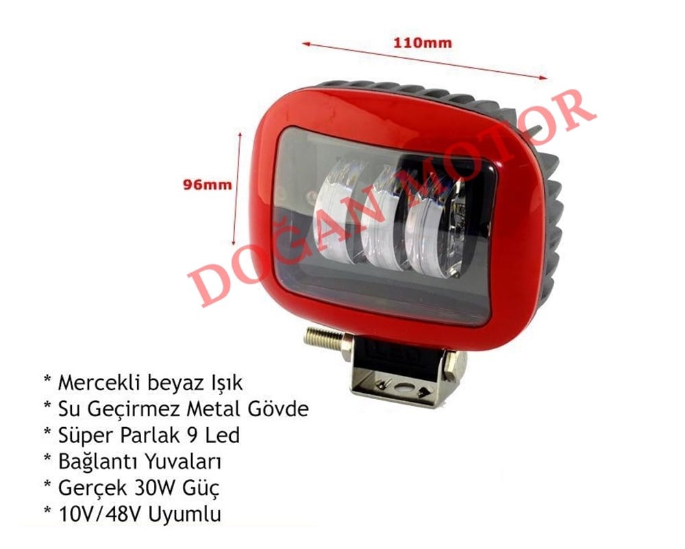 10 LED KARE SİS FARI KIRMIZI KASA