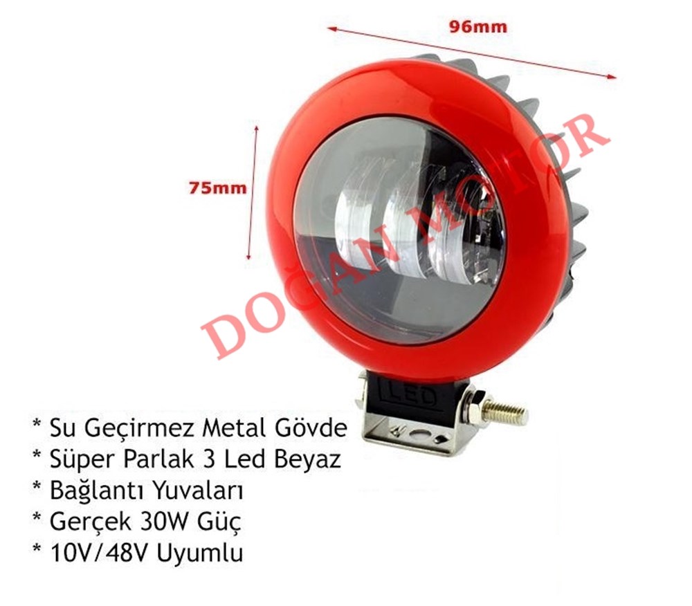 10 LED SİS FARI YUVARLAK KIRMIZI KASA