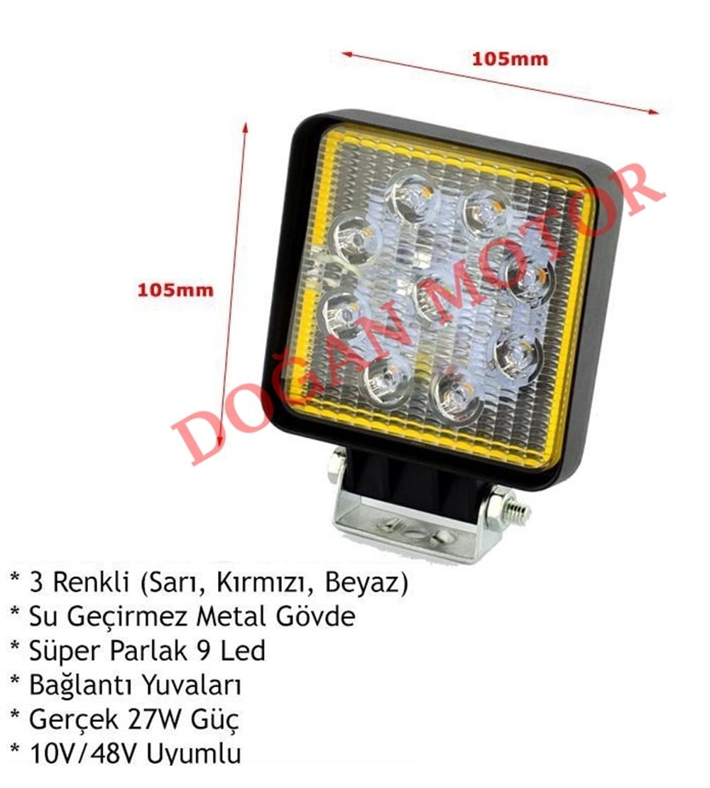 9 LED SİS FARI 8 FONKSYONLU KARE