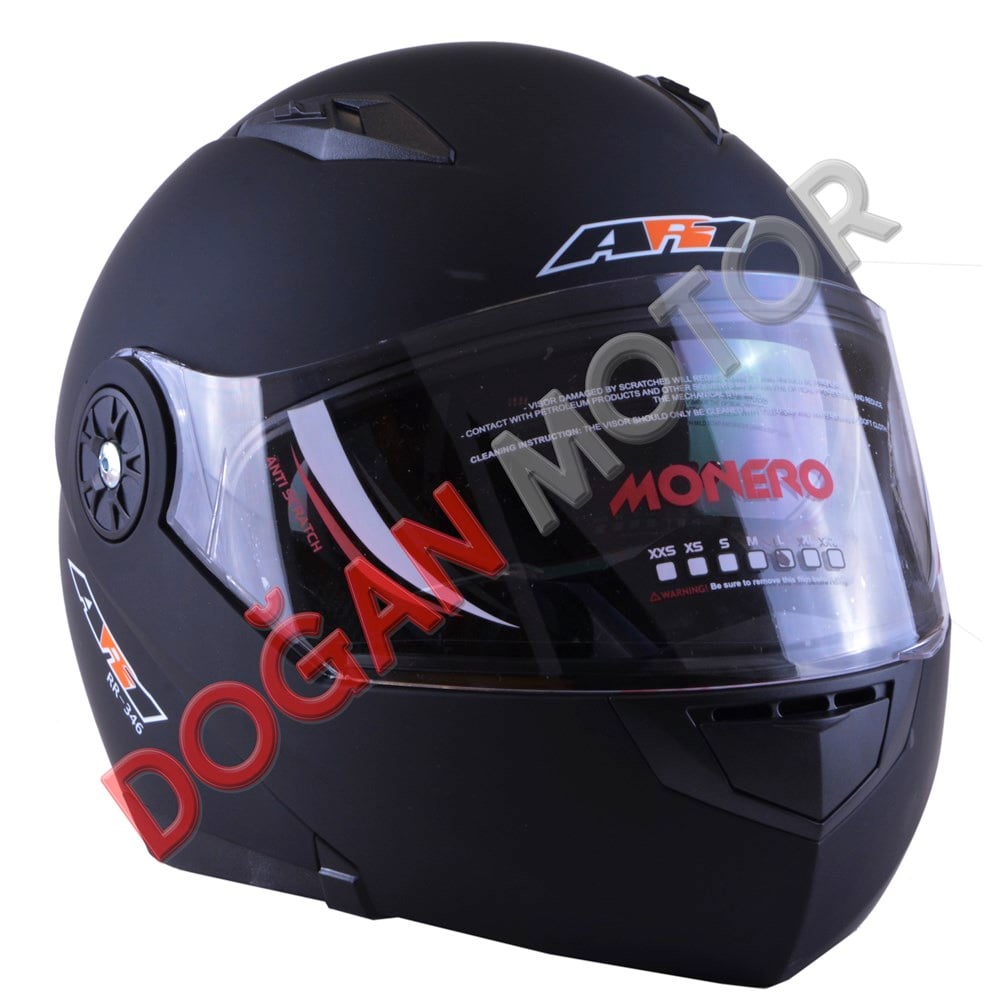 AR1 / RR-346 ÇENE AÇILIR VİZÖRLÜ KASK  MAT SİYAH