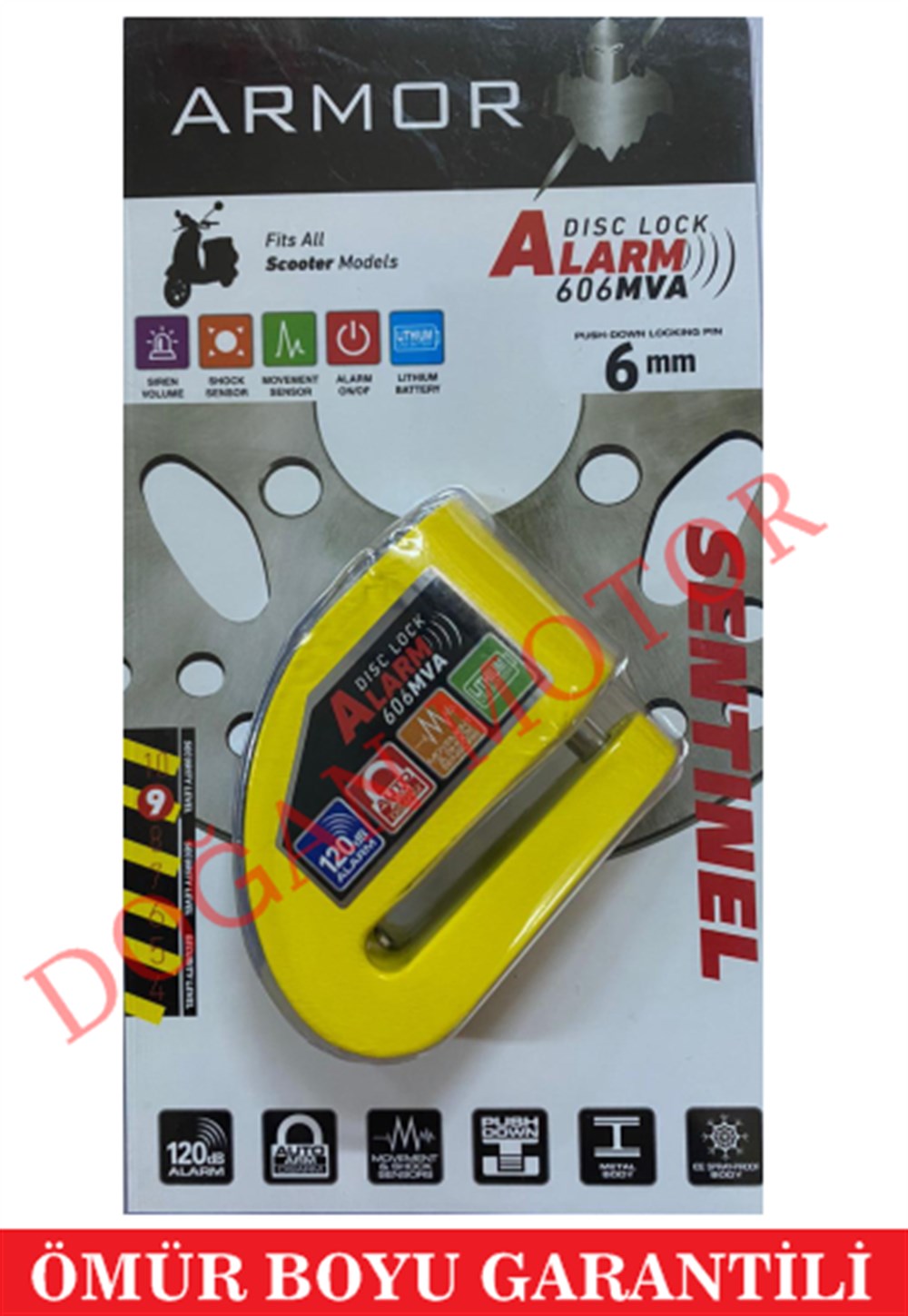 ARMOR DİSK KİLİTİ (SARI) ALARMLI ÇELİK GÖVDE