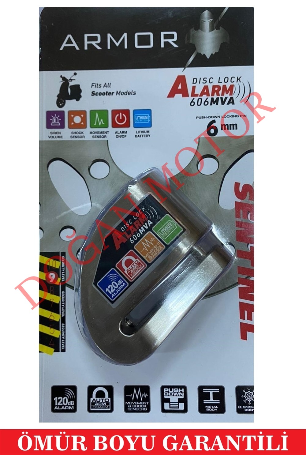 ARMOR DİSK KİLİTİ (KROM) ALARMLI ÇELİK GÖVDE 