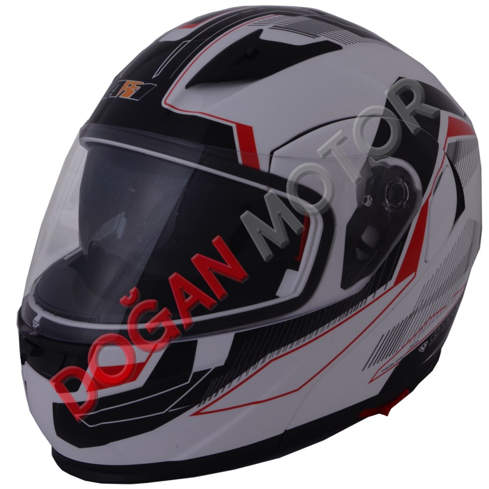 ÇENE AÇILIR VİZÖRLÜ KASK BEYAZ-KIRMIZI L