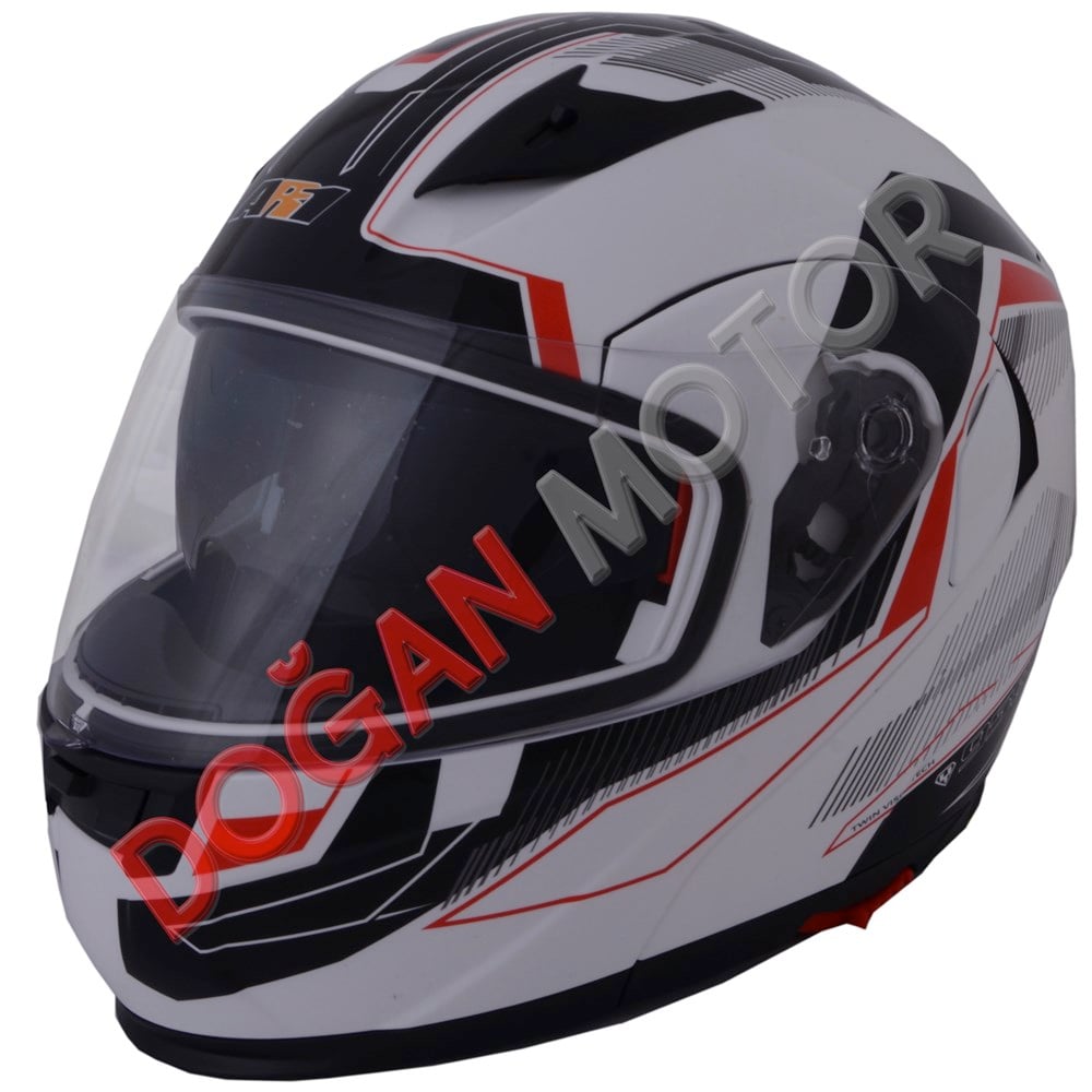 ÇENE AÇILIR VİZÖRLÜ KASK BEYAZ-KIRMIZI S