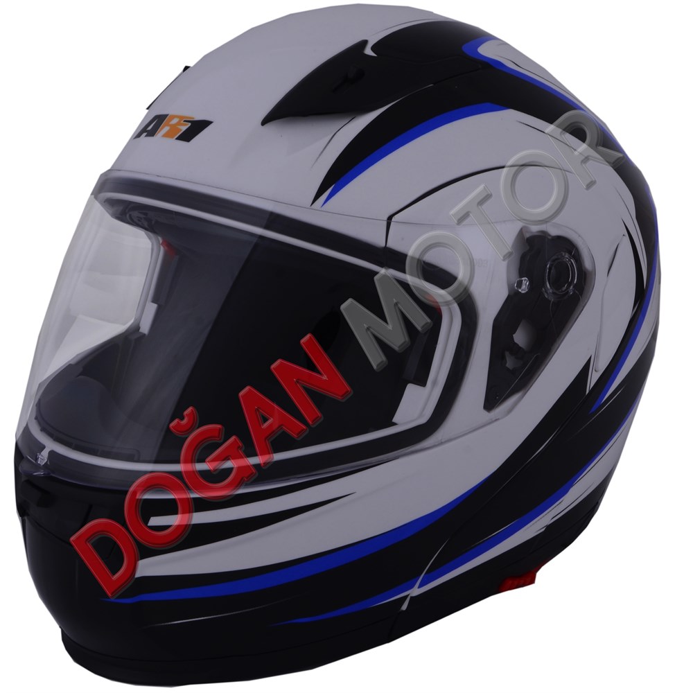 ÇENE AÇILIR VİZÖRLÜ KASK BEYAZ-MAVİ L
