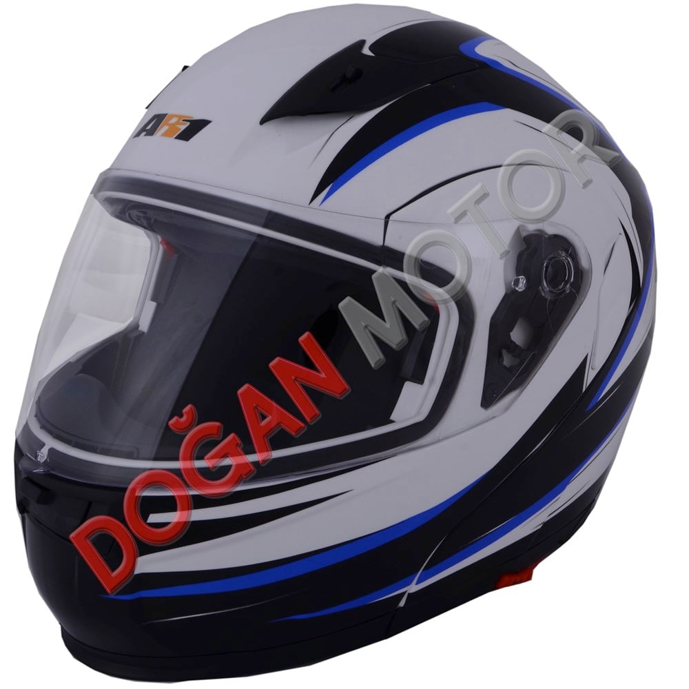 ÇENE AÇILIR VİZÖRLÜ KASK BEYAZ-MAVİ S