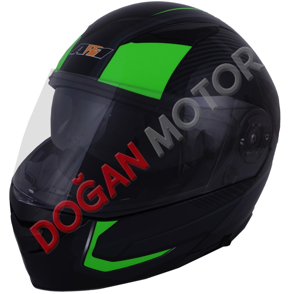 ÇENE AÇILIR VİZÖRLÜ KASK SİYAH-YEŞİL M