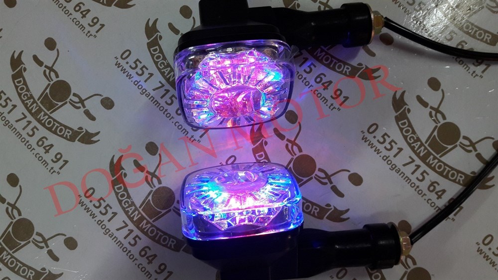 KARE LED SİNYAL (MOR-MAVİ-SARI) ÇİFT