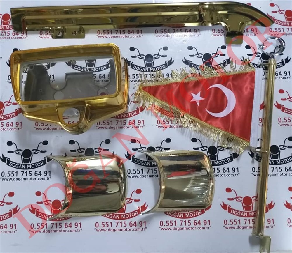 KİLOMETRE KILIFI + ÖN ARKA TOZLUK + MAKAM BAYRAĞI + ZİNCİR MUHAFAZA GOLD SET