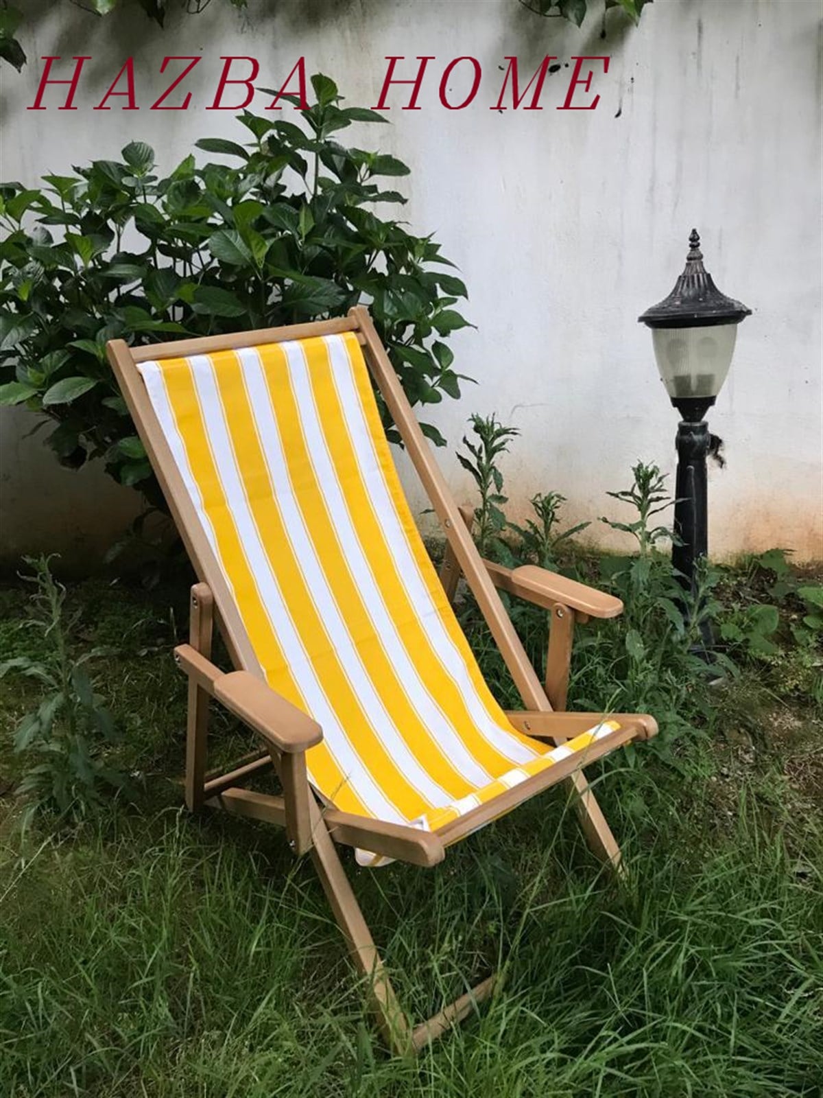 Ahşap Kollu Sarı Şezlong