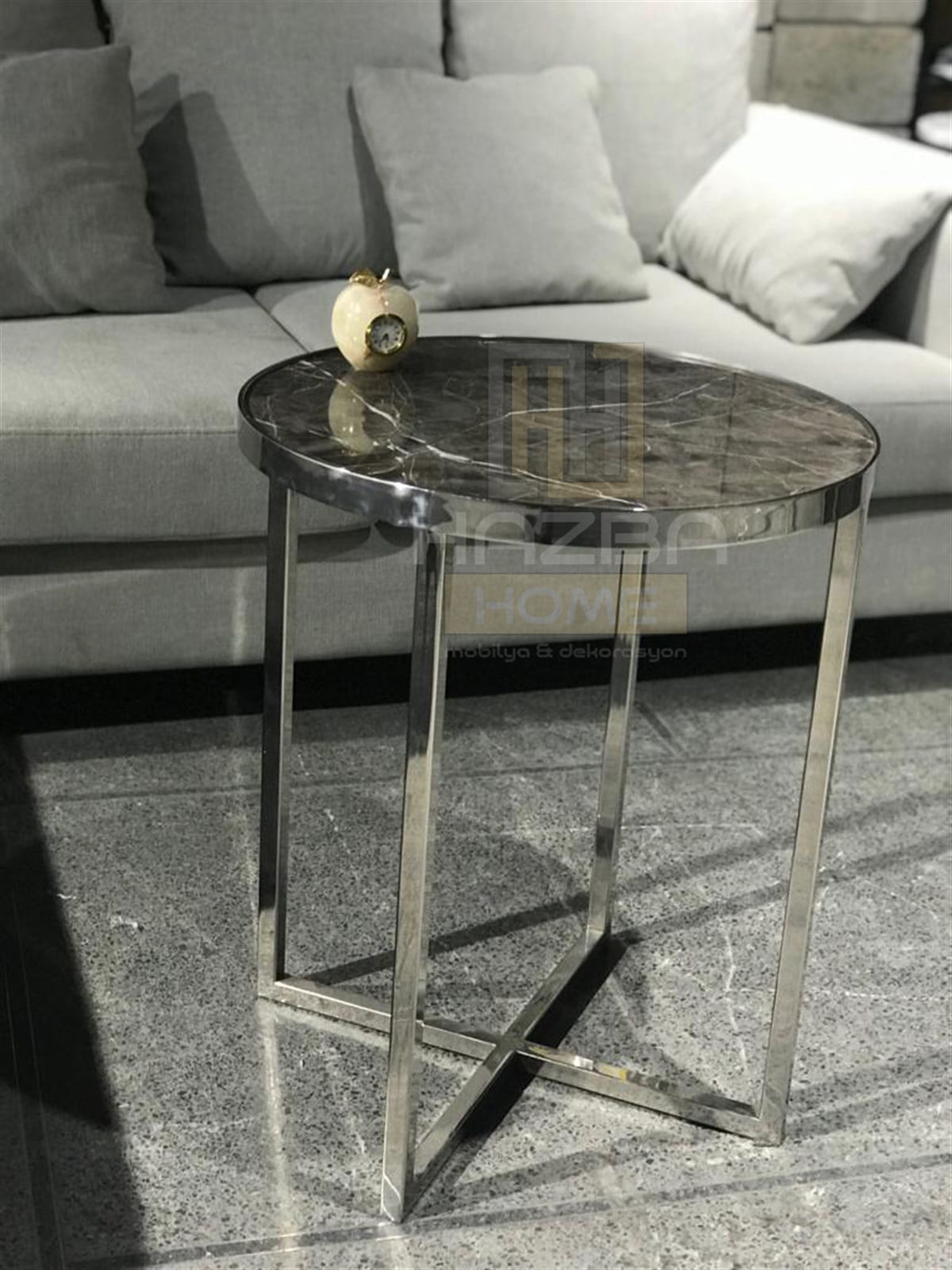 Paslanmaz Çelik Mermerli Yan Sehpa