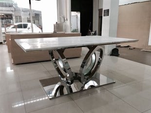 3'LÜ HALKA MERMER MASA PASLANMAZ ÇELİK