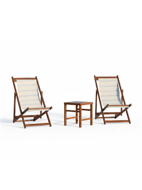 Sunset Şezlong Set | 2'li Gürgen Ahşap Şezlong + Venedik Sehpa
