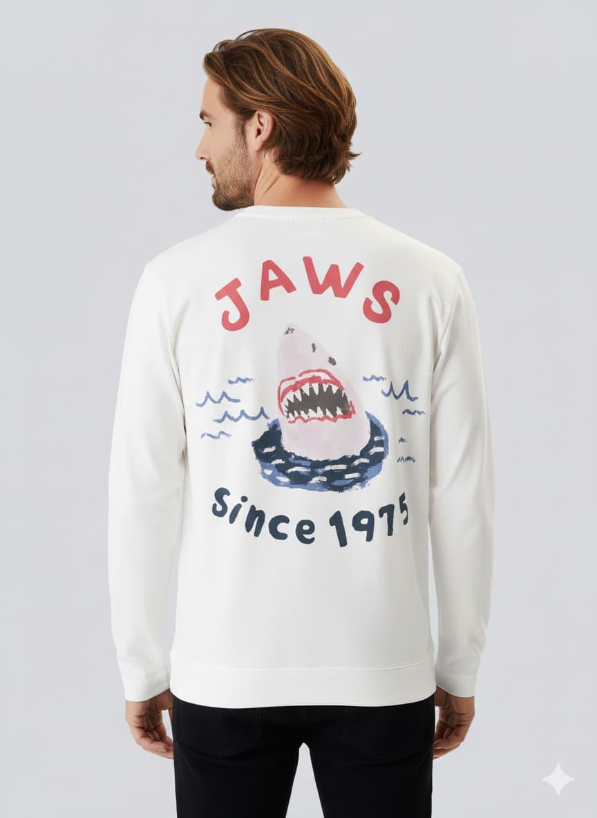 Jack & Jones JORJAWS LS Bisiklet Yaka Kırık Beyaz Erkek Sweatshirt 12286615