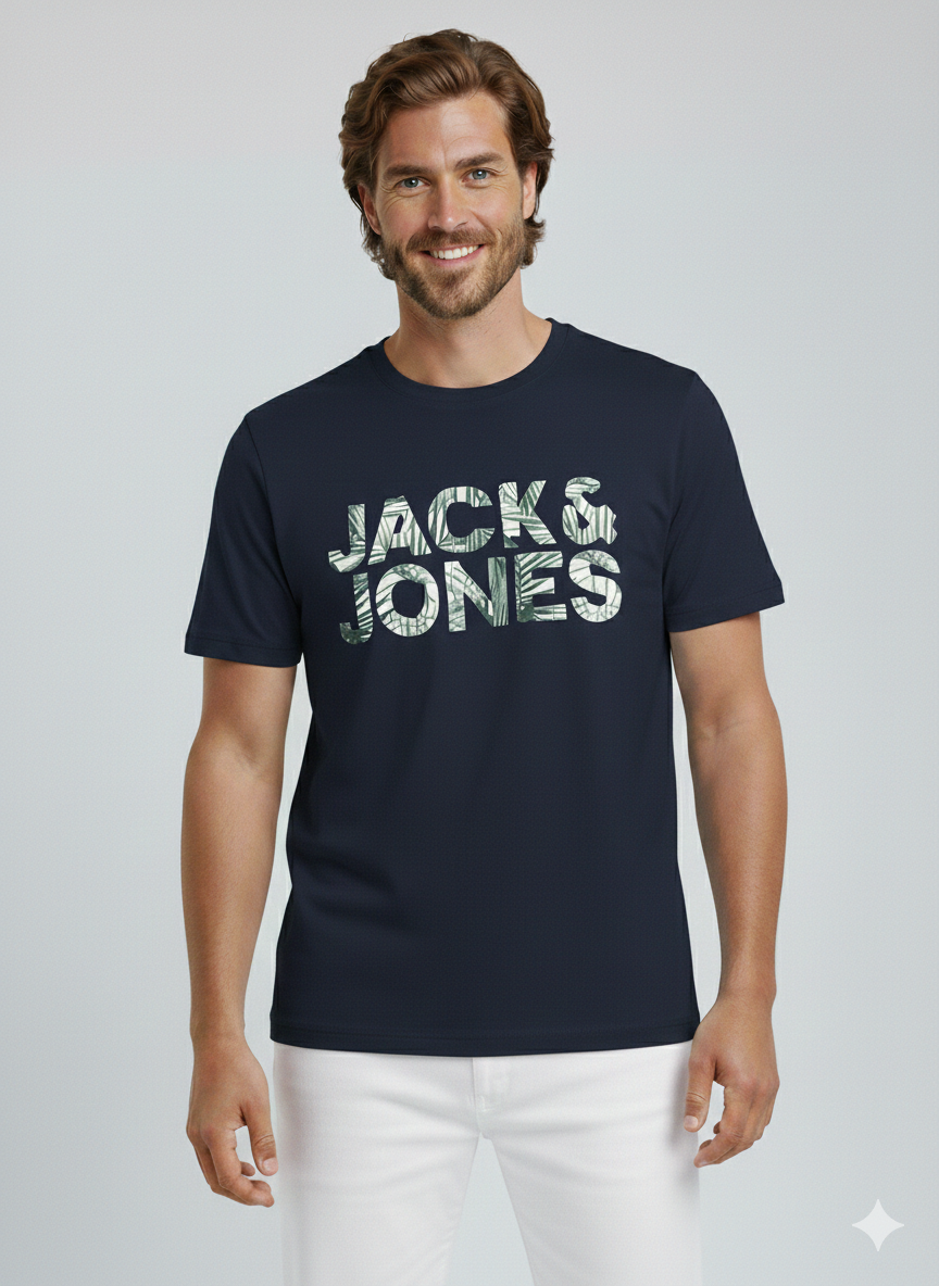 Jack & Jones JJEJEFF Logolu Erkek Lacivert Tişört 12288536