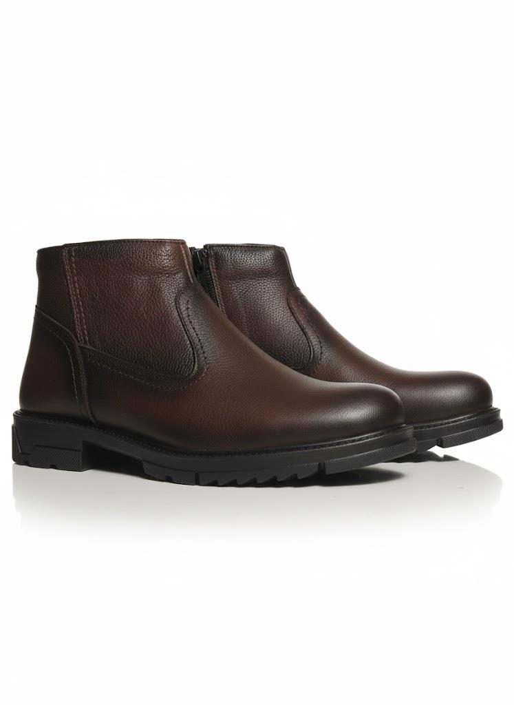 MAKRAS EXCLUSIVE Erkek Fermuarlı Kahve Hakiki Deri Günlük İçi Kürklü Bot