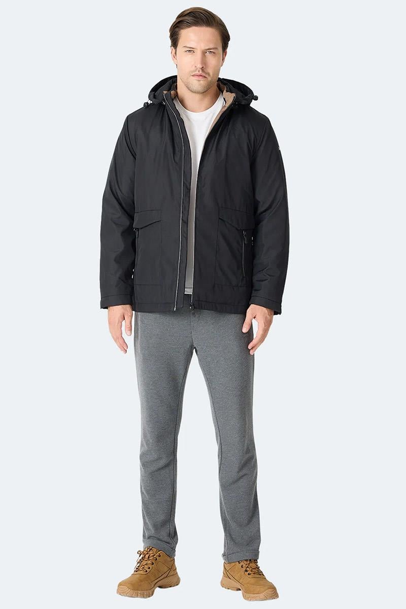 Slazenger GRAVEL Erkek Kapüşonlu Siyah Mont & Kaban
