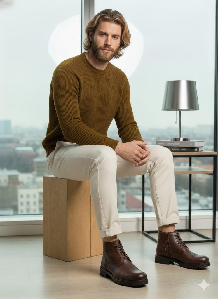 MAKRAS EXCLUSIVE Erkek Bağcıklı-Fermuarlı Kahve Hakiki Deri Günlük İçi Kürklü Bot