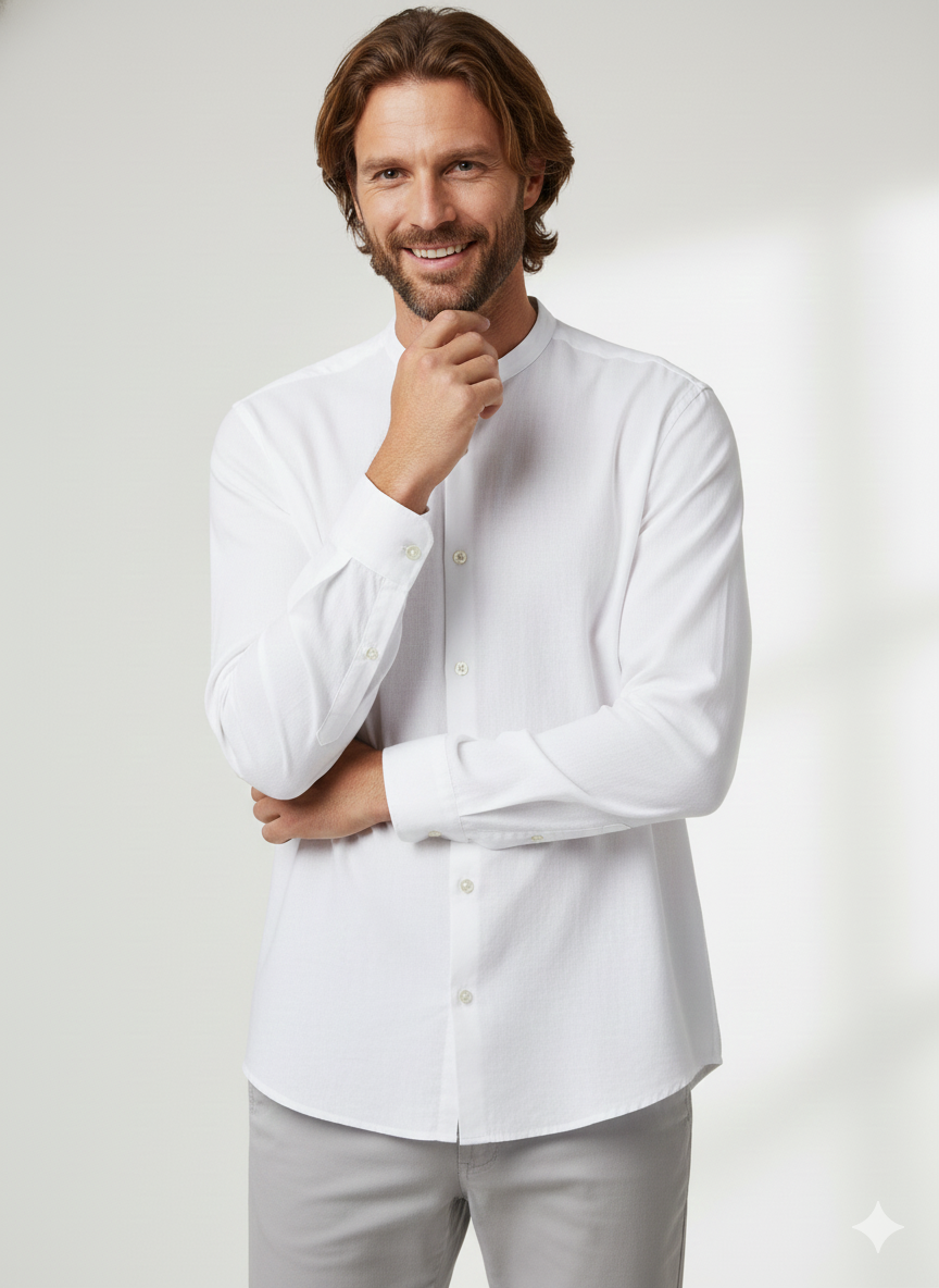 Jack & Jones JJESUMMER Band Erkek Keten Gömlek Beyaz 12269319