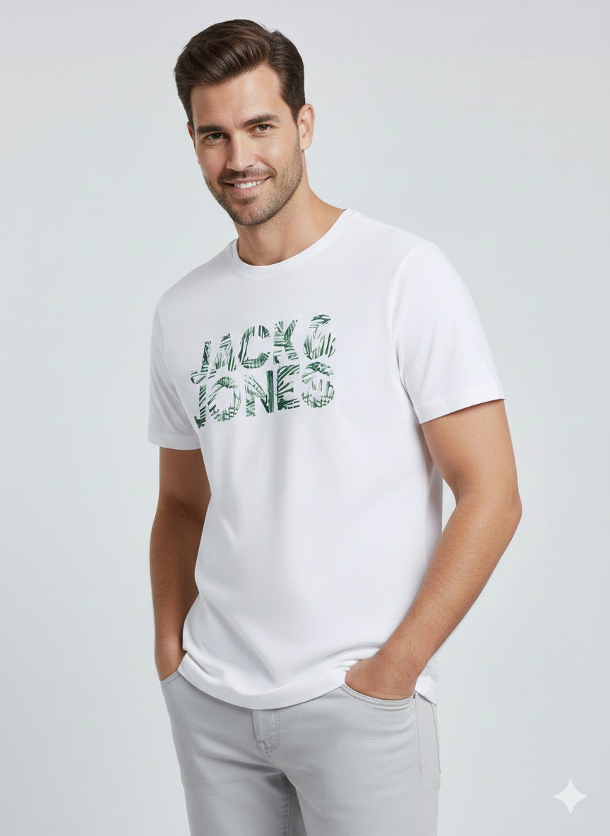 Jack & Jones JJEJEFF Logolu Erkek Beyaz Tişört 12288536