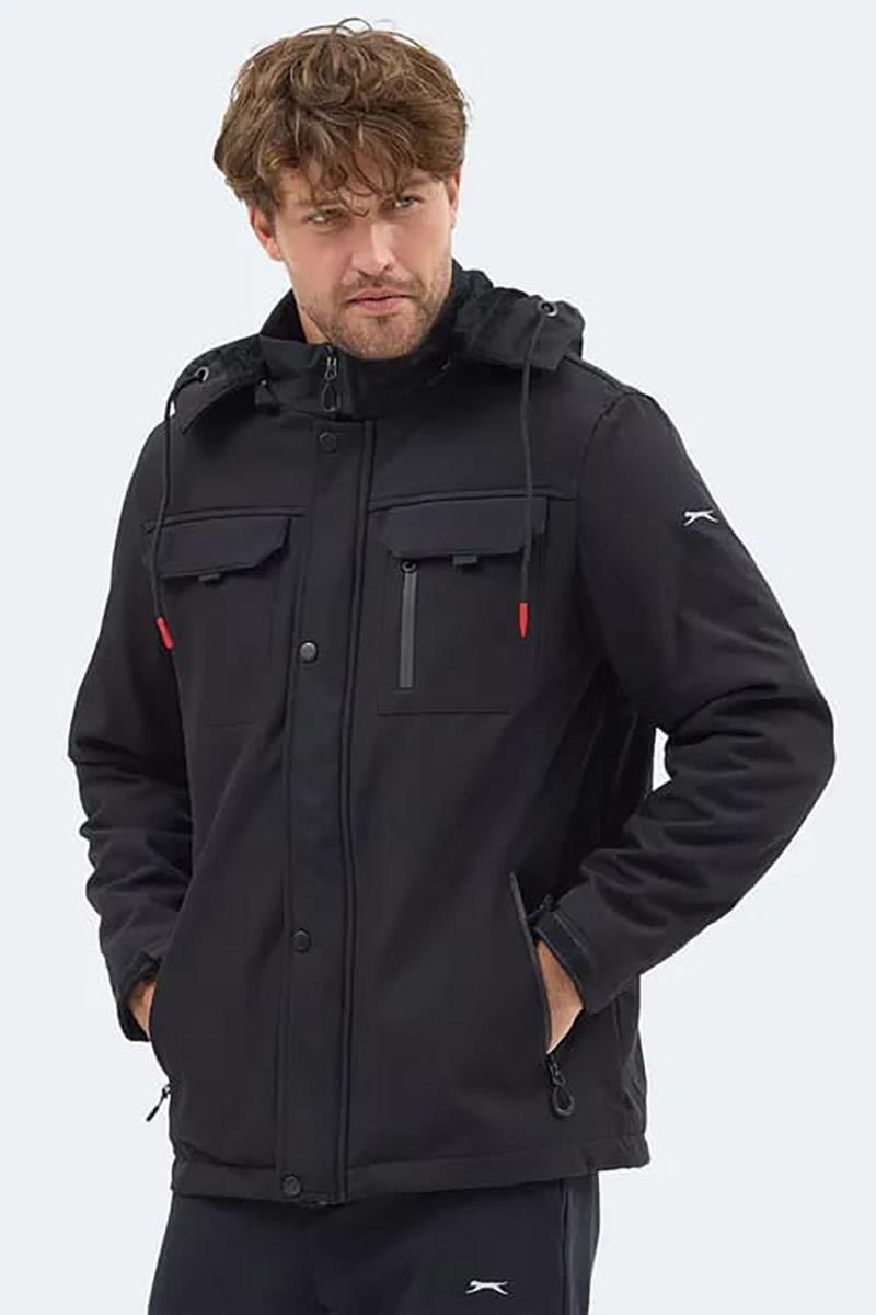 Slazenger GLEAM Erkek Kapüşonlu Siyah Mont & Kaban