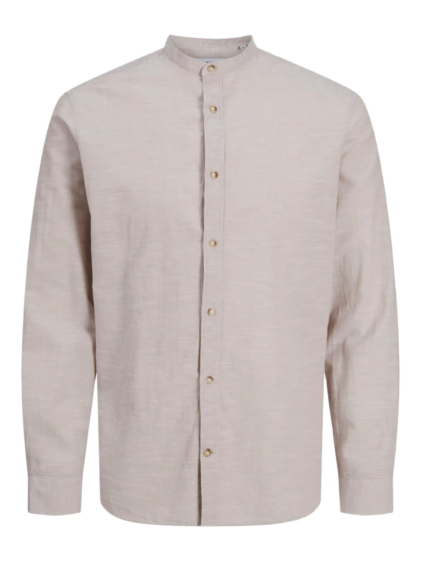 Jack & Jones JJESUMMER Band Erkek Keten Gömlek Bej 12269319