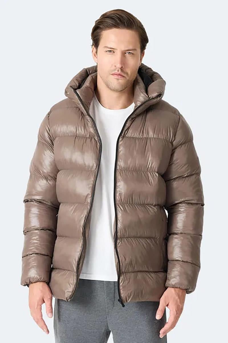 Slazenger HOOT Erkek Kapüşonlu Şişme Kahve Mont & Kaban