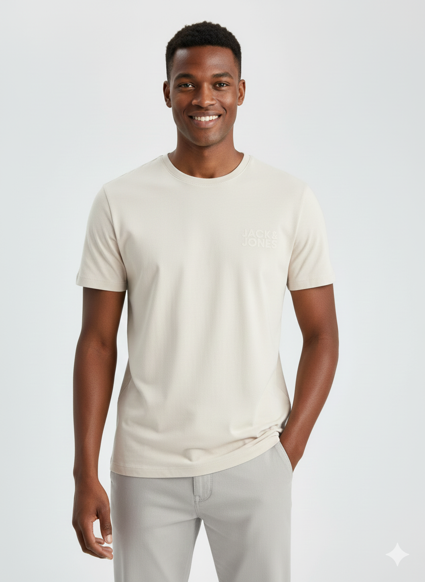 Jack & Jones Corplogo Küçük Logo Erkek Krem Tişört 12151955