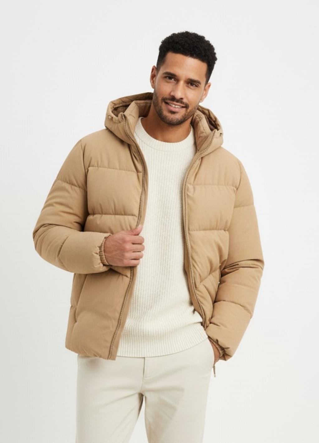 Jack & Jones JJEGLOBAL Puffer Jacket Erkek Şişme Mont Bej 12283517
