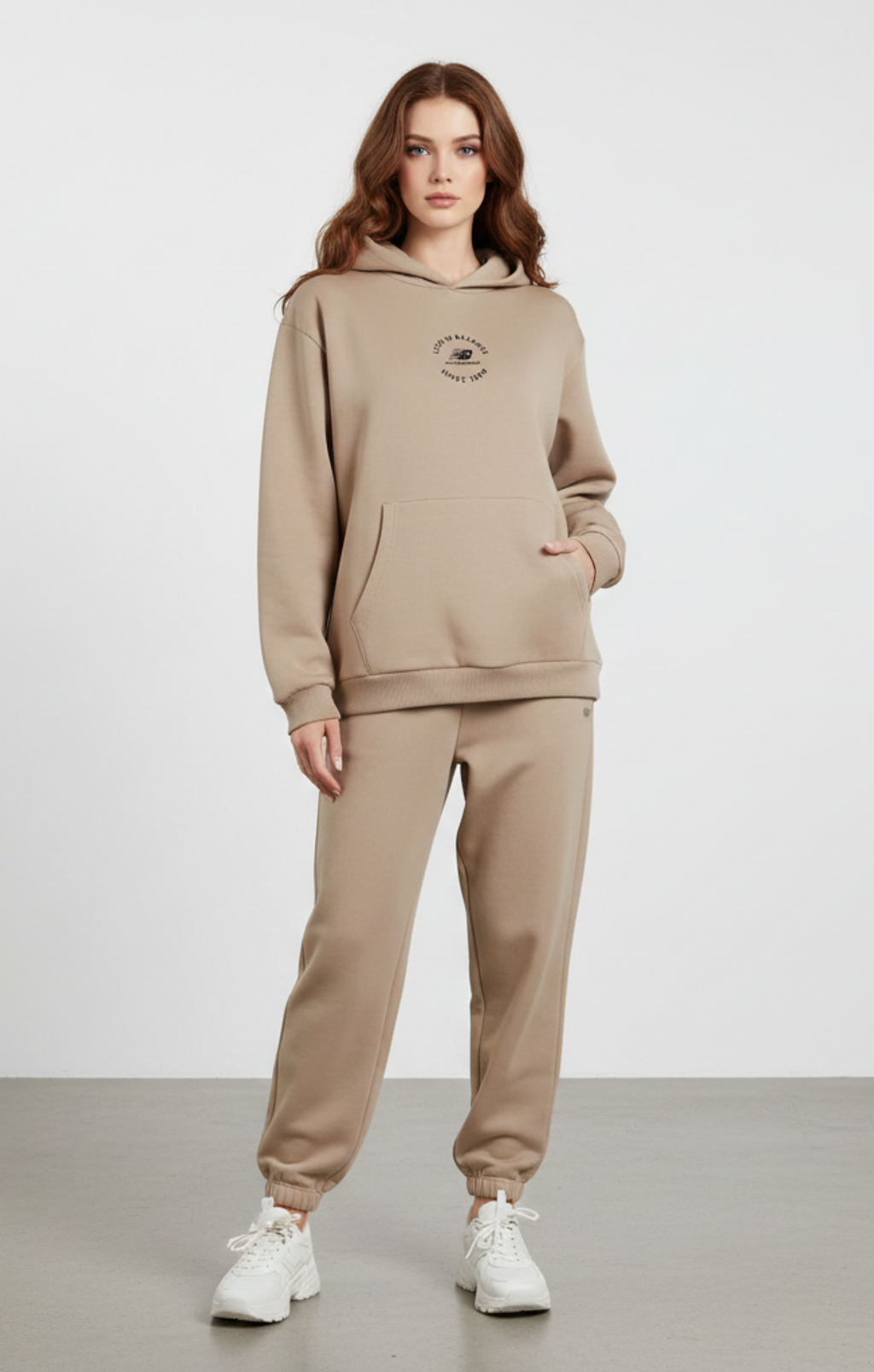 New Balance Bej Kadın Hoodie Kapşonlu Sweatshirt UNC3347-TRD